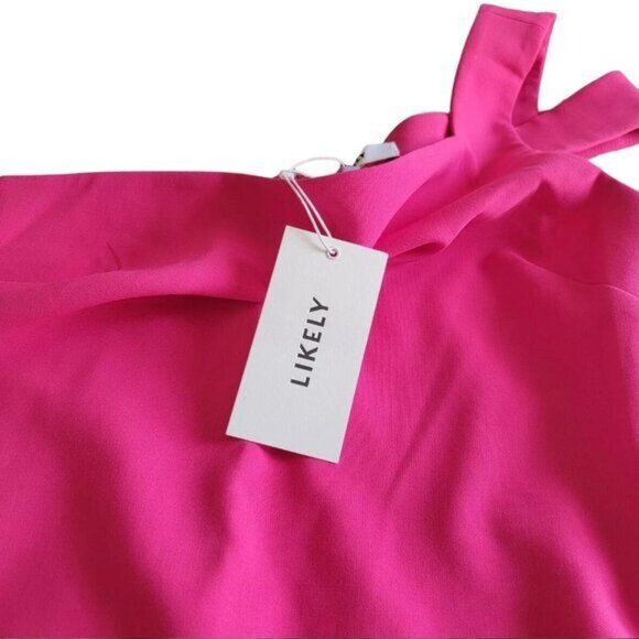 Likely Packard Dress Size 12 One Shoulder Fuchsia Pink Mid Length Slit New - Picture 4 of 12